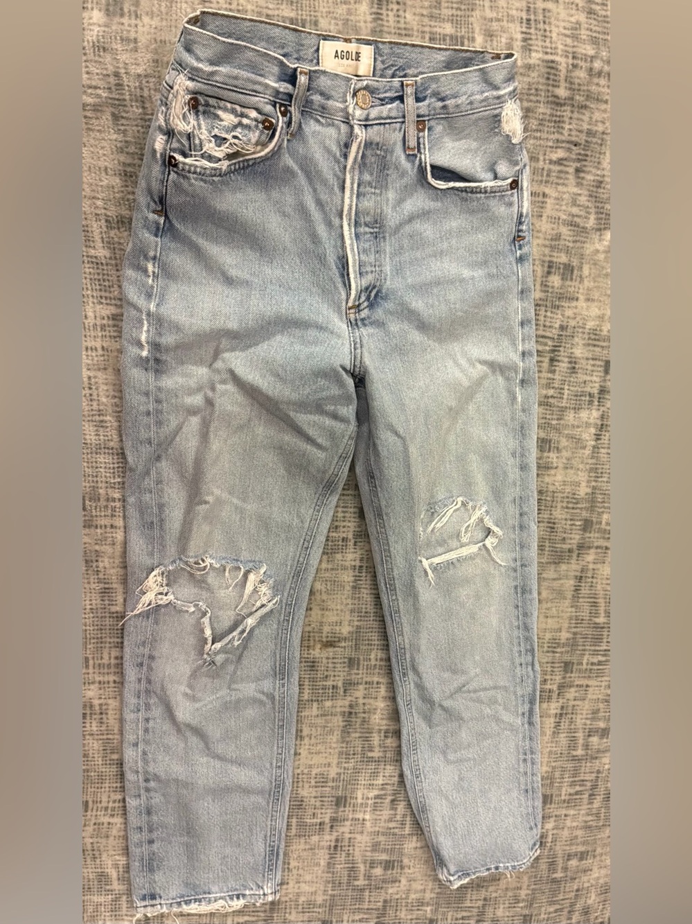 AGOLDE Light Blue Distressed Slim Straight Jeans
